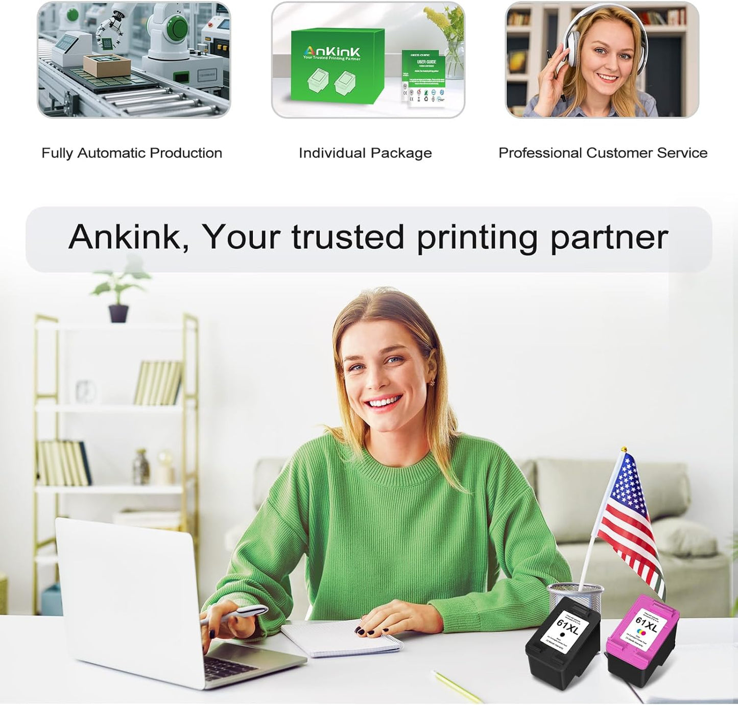 Ankink 61XL Ink Cartridge Replacement for HP 61 XL(Black Color Combo Pack) for HP61 HP61XL for 4500 5530 4630 2540 4502 2542 4635 5535 4501 3050 2541 3510 2514 3512 1000 1010 1510 Printers
