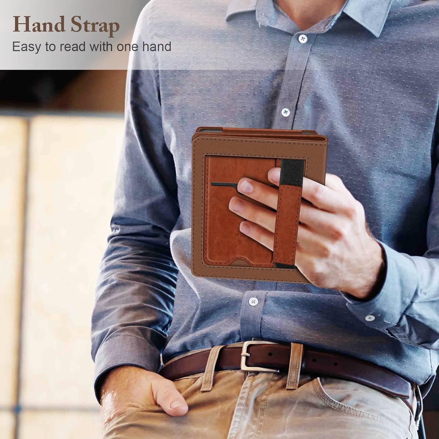 Fintie Stand Case for 6" Kobo Clara Colour (2024) /Clara BW (2024) /2E (2022) eReader - Premium PU Leather Protective Cover Auto Sleep/Wake with Card Slot and Hand Strap, Brown