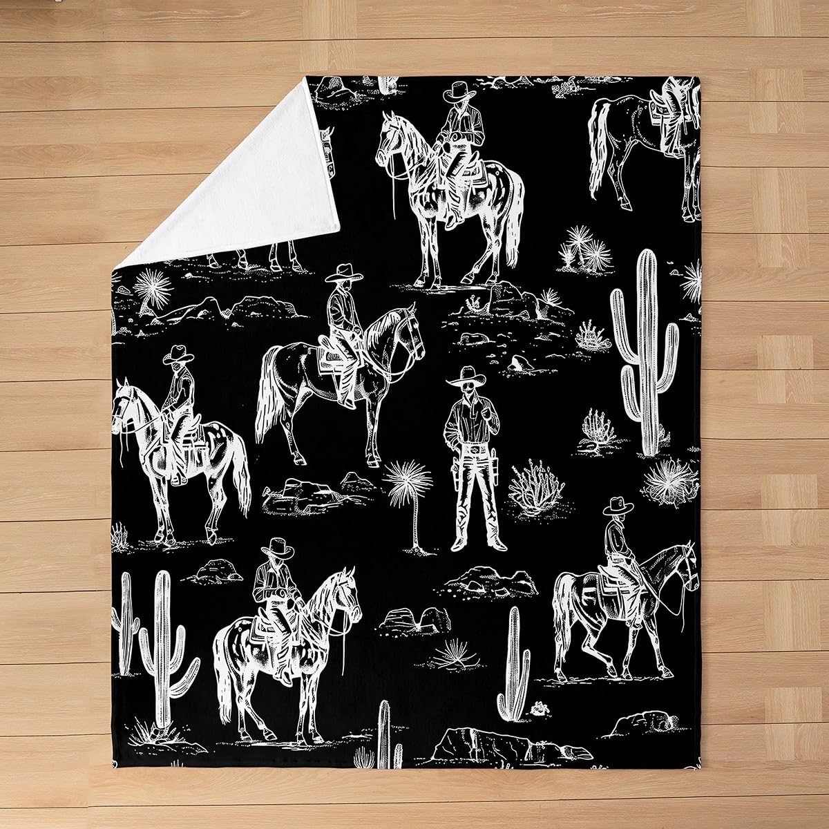 Feelyou Black Western Fuzzy Blanket Queen 90"x90" Horse Cowboy Flannel Fleece Throw Blanket for Sofa Couch Decor Rustic Western Decor Wild Western Cowboy All Season Bed Blanket Tribal Plush Blanket