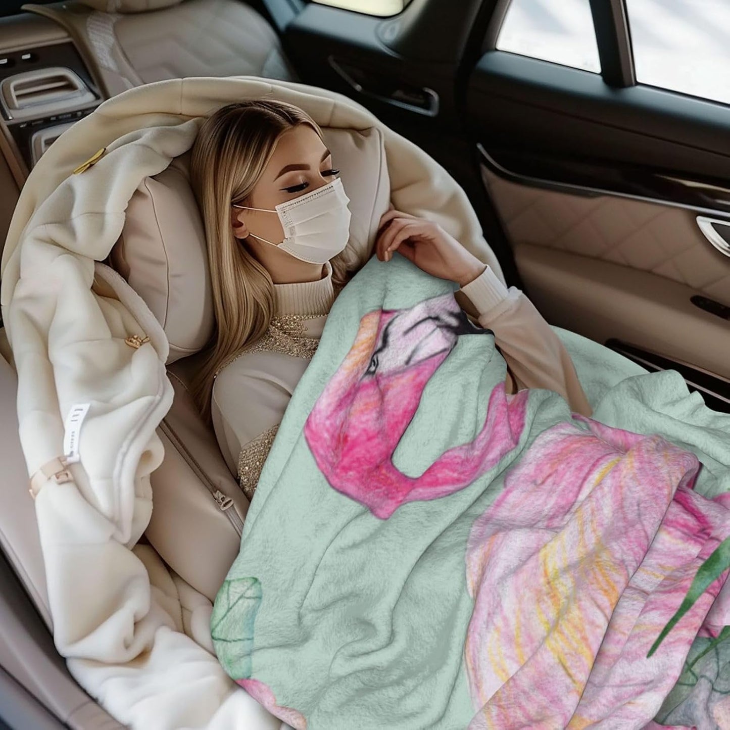 Pink Flamingo Watercolor Floral Bed Blanket Ultra Soft Throw Blanket All Season Warm Light Weight Cozy Plush Blankets for Home Bedroom Sofa Chair Travel, 50"X40"