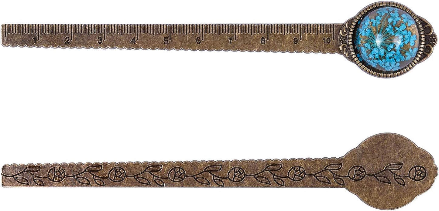Wisdompro 2 Pcs Metal Bookmark, Retro Vintage Bronze Book Mark Ruler with Dried Flower, Packaged in a Gift Box - an Ideal Gift for Kids, Students, Teachers, Book Lovers - Blue & Purple