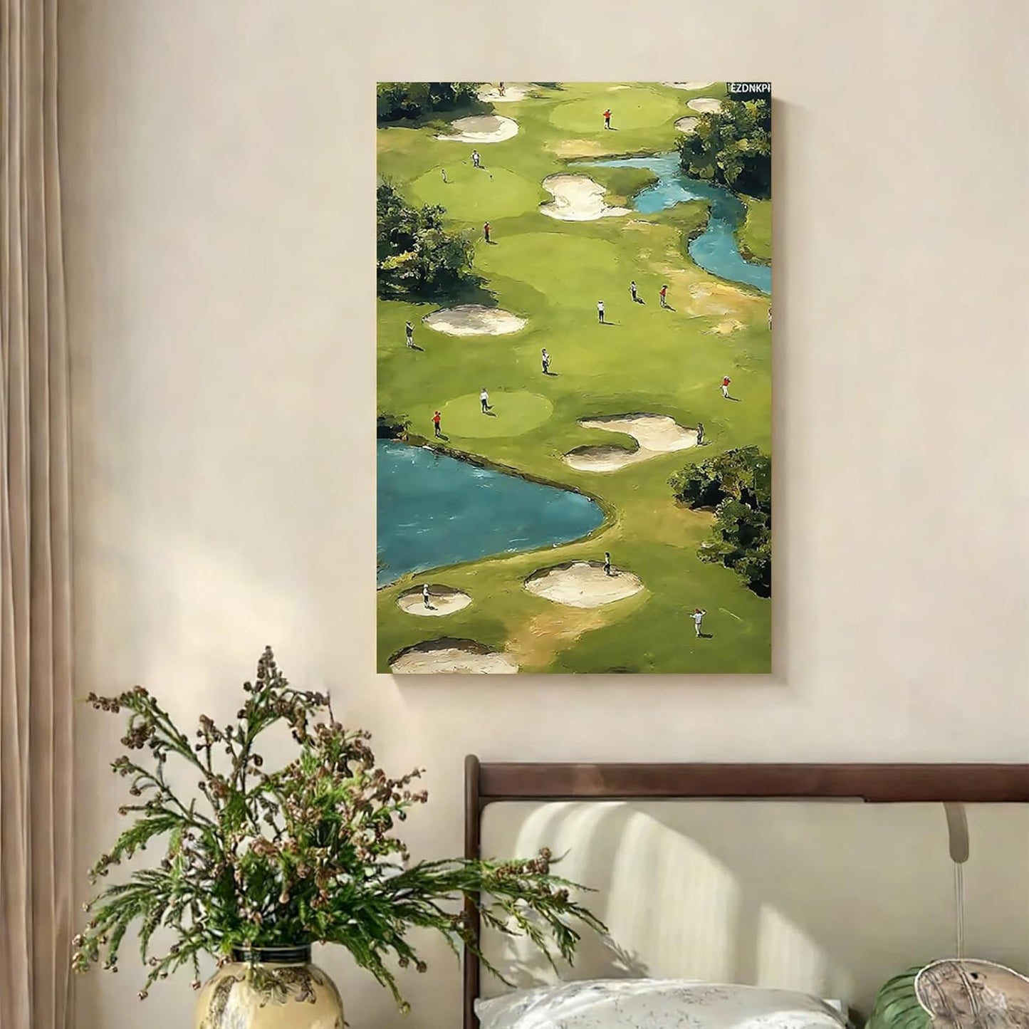 Tiny Golfers Wall Art Print Minimalist Golf Wall Decor Abstract Sports Painting Vintage Green Printable Gift Poster for Golf Lovers Aesthetic Family Room Decor 8x12inch Framed