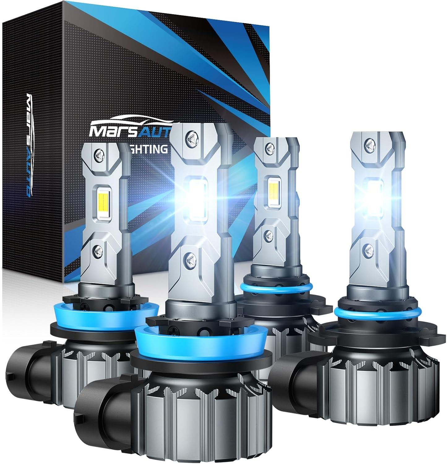 Marsauto M1S 9005/HB3 H11/H9/H8 Bulbs Combo, 900% 80000LM Brighter 9005 H11 Lights, 6000K Cool White HB3 H8 Bulbs fog, 3-Mins Plug and Play, IP68, Pack of 4