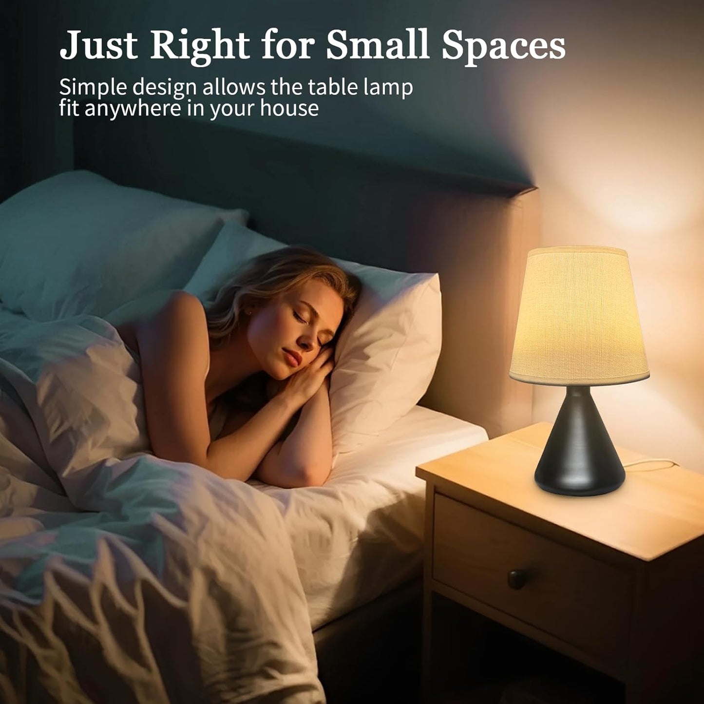 Hyphenx USB Powered Farmhouse Bedside Lamp 10 dimming Steps 3 Color Modes for Bedroom, Nightstand Table Lamp with Fabric Shade, Desk Lamp for Kids Reading and Home Office （Black）