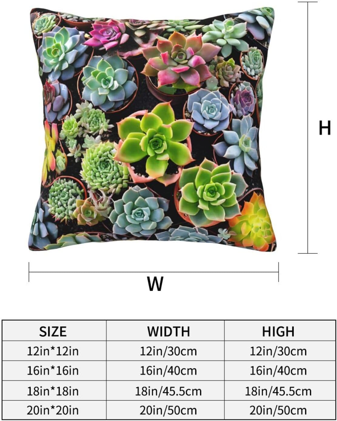 All-Season Square Pillow Covers 18"X18", Colorful Succulent, Decorative Throw Pillow Covers for Sofa Bed Couch, Hidden Zipper Cushion Cover, Square Lumbar & Accent Pillowcases for Home Decor