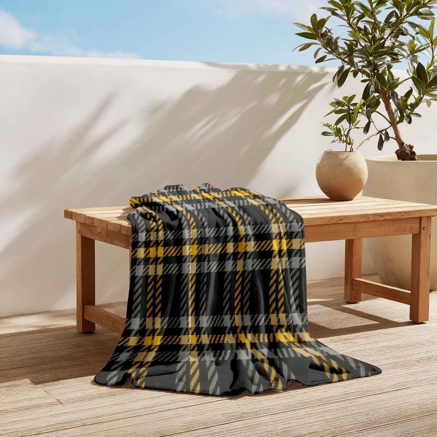 Batmerry Gray Brown Yellow Plaid Throw Blanket for Couch Sofa Bed,Houndstooth Checks in Grey Browns Super Soft Warm Fuzzy Plush Blankets Decor Lightweight Cozy Travel Camping Blanket 60 x 50 in