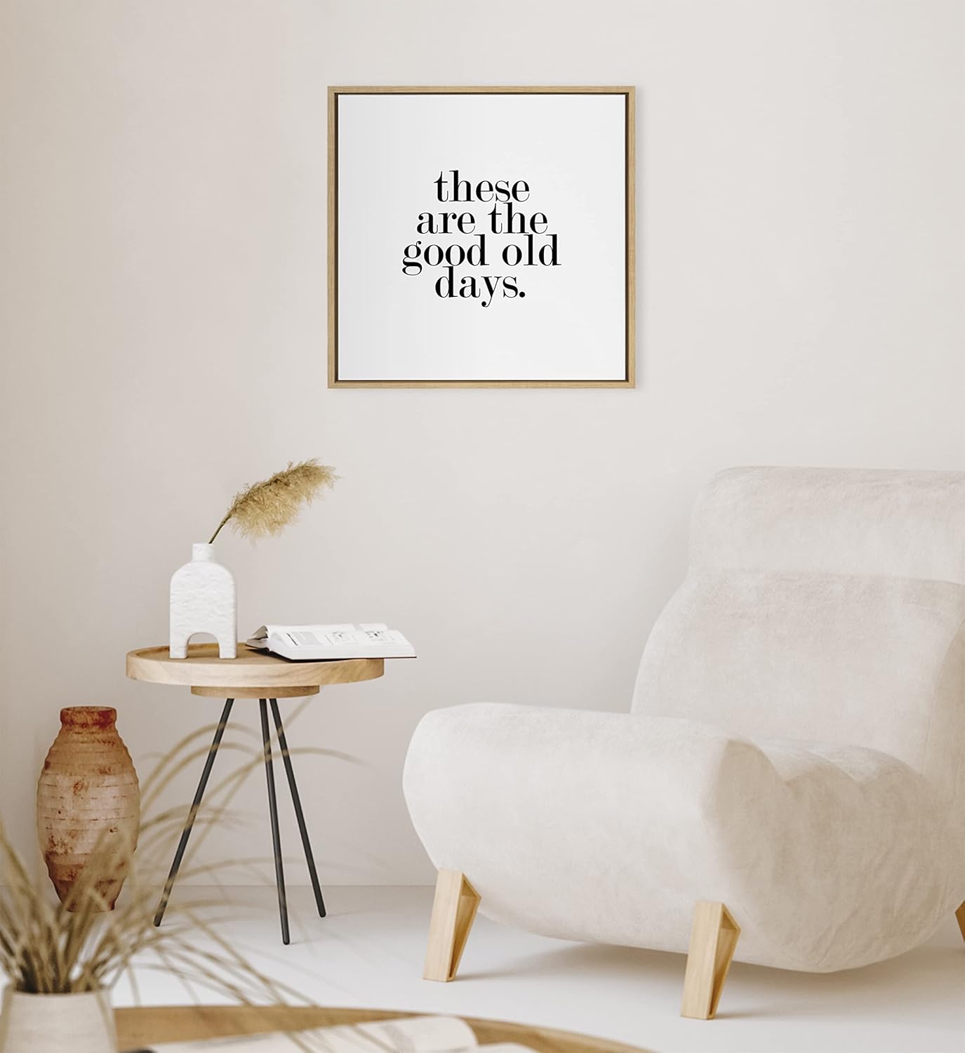 Kate and Laurel Sylvie Good Old Days Framed Canvas Wall Art by Maggie Price of Hunt and Gather Goods; 22x22 Natural; Modern Farmhouse Wall Décor