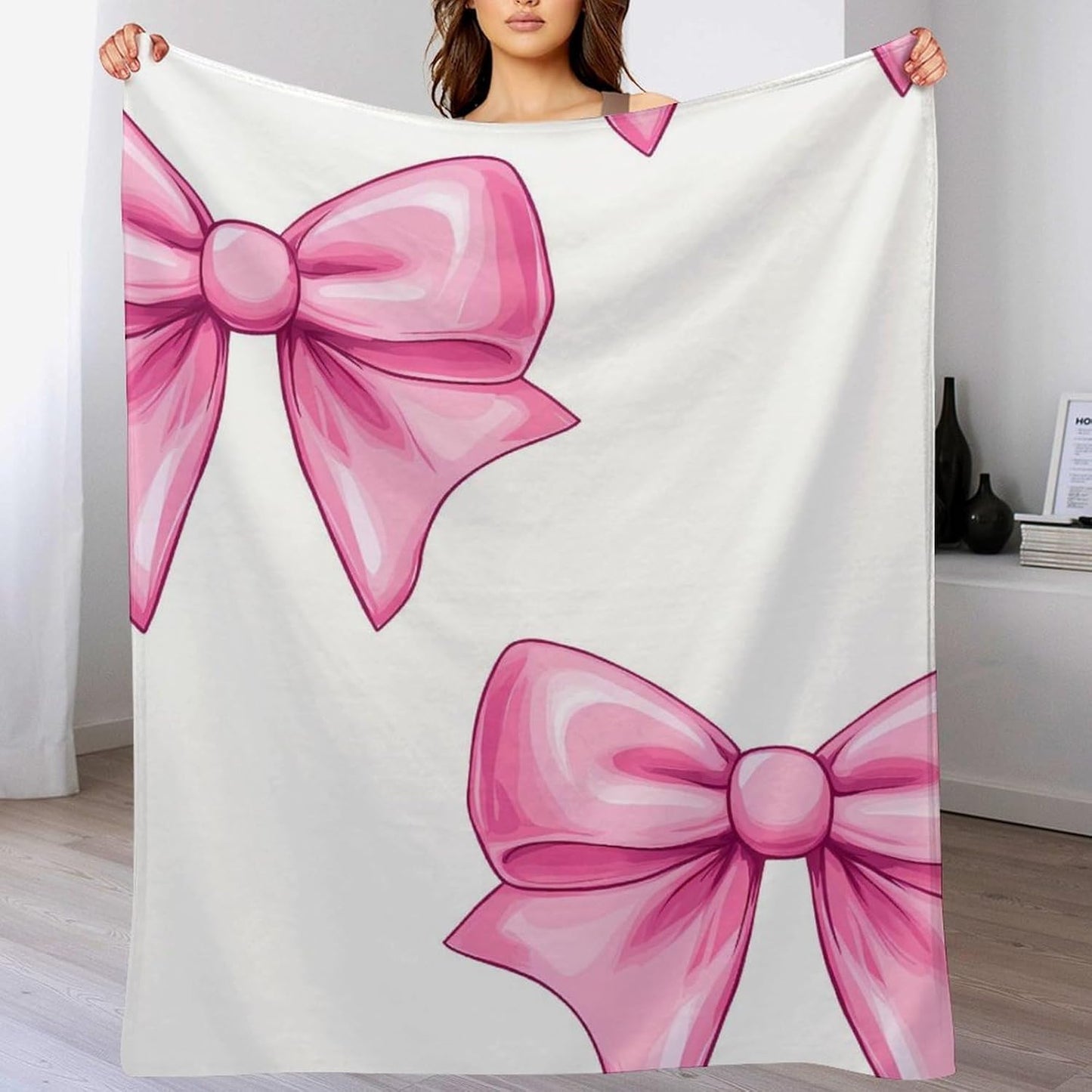 Bow Print Throw Blanket for Couch Bed Plush Cozy Fuzzy Flannel Blanket for All Season 40"x50"