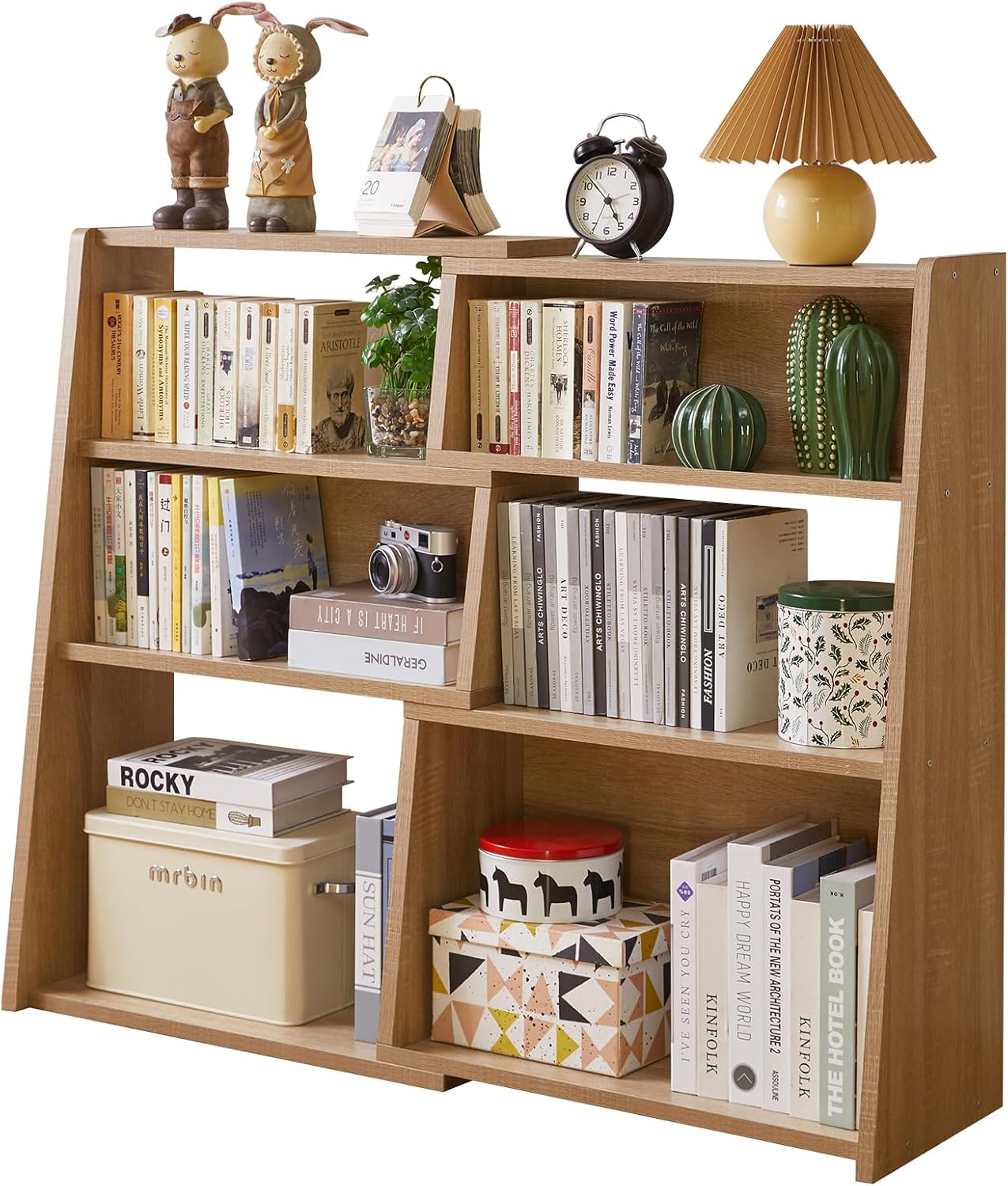 Expandable Bookcase, 3-Tier Ladder Open Storage Bookshelf, Storage Organizer Bookcase for Study Office Living Room, Oak YD-BC005R