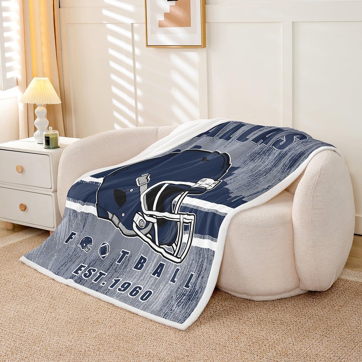 Erosebridal Cowboys Football Sherpa Blanket Boys Girls Fleece Throw Blanket Gridiron Gifts for City Fans Women Men Plush Bed Blankets Rugby Sports Fuzzy Plush, Navy Blue, 40"X50"