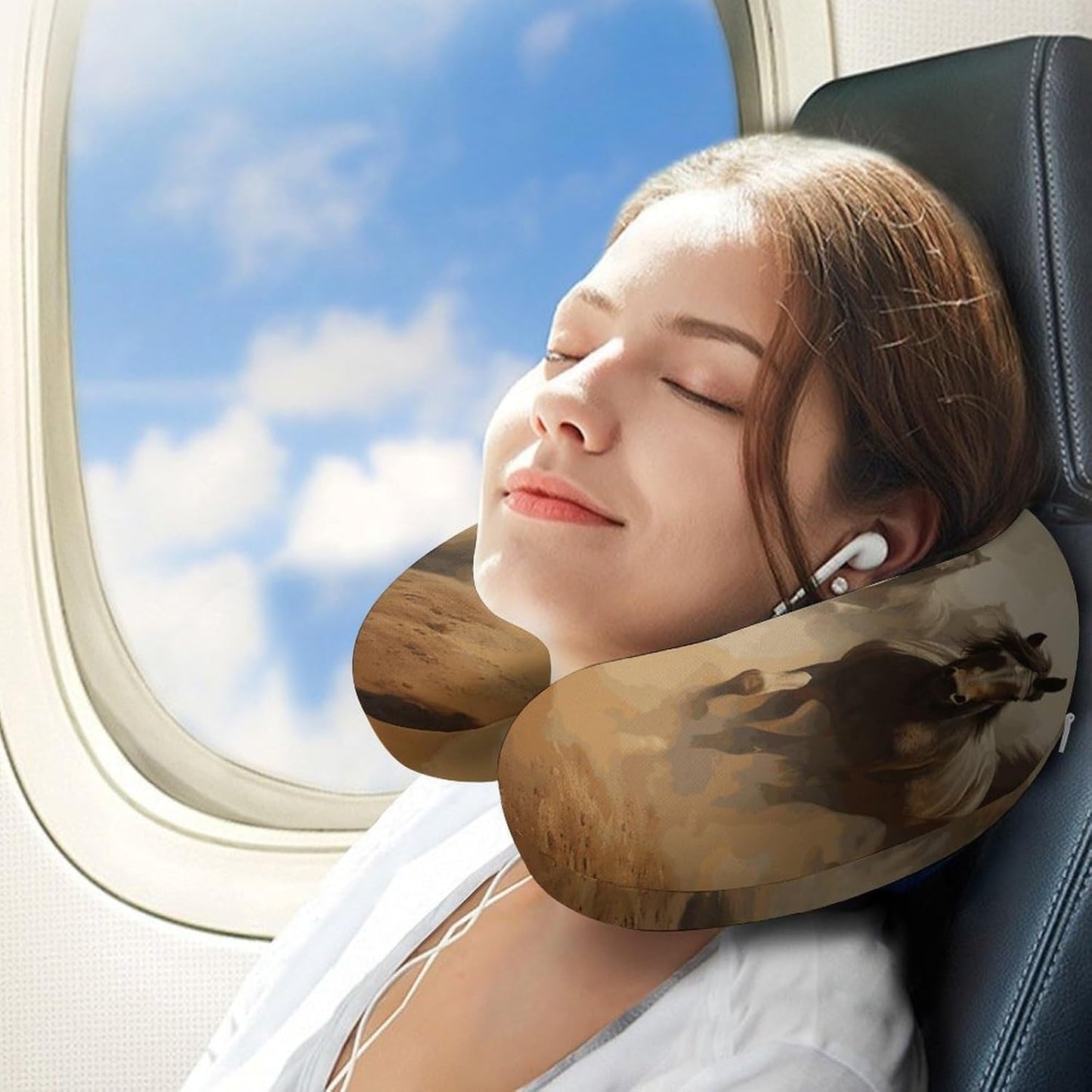 Many Horses Neck Pillow Memory Foam U Shaped Pillows Portable Pillows for Shoulder Travel Head Support Pillow with Concealed Zipper for Airplane Car Home Office