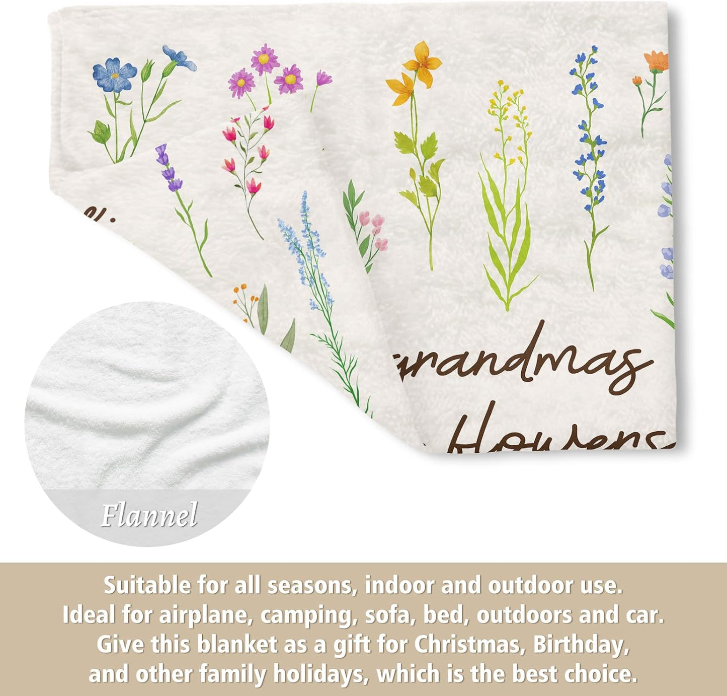 Grandma Gifts, Floral Blanket for Grandma Birthday, Mothers Day, Grandmother Gifts from Grandkids, Soft Throw Blankets 50'' x 60''