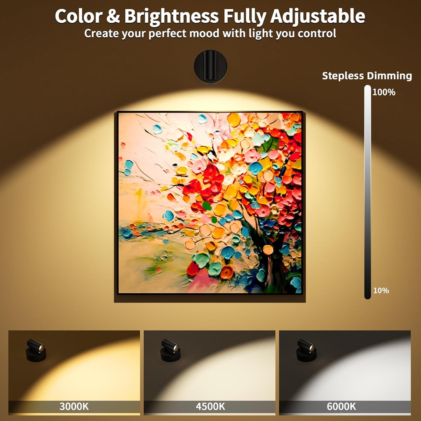 LED Rechargeable Spotlight Indoor, Battery Operated Spot Lights with Remote Control & Timer, Small Dimmable Wireless Wall Lamp Accent Lighting for Pictures Plant Artwork Reading Black 2 Pack
