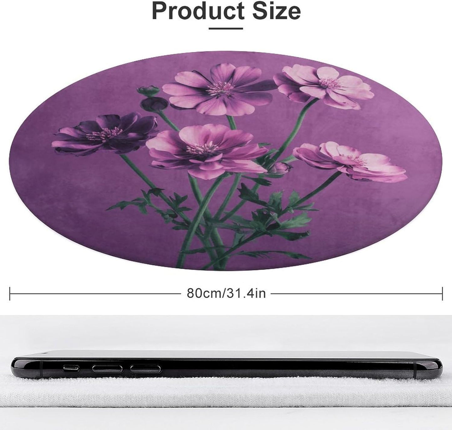 Beautiful Purple Flowers Circle Rug Retro Luxury Coral Velvet Floor Mat Non Slip Soft Indoor Floor Carpet Comfy Thickened Area Rugs Modern Aesthetic Minimalist Carpets for Home Decor