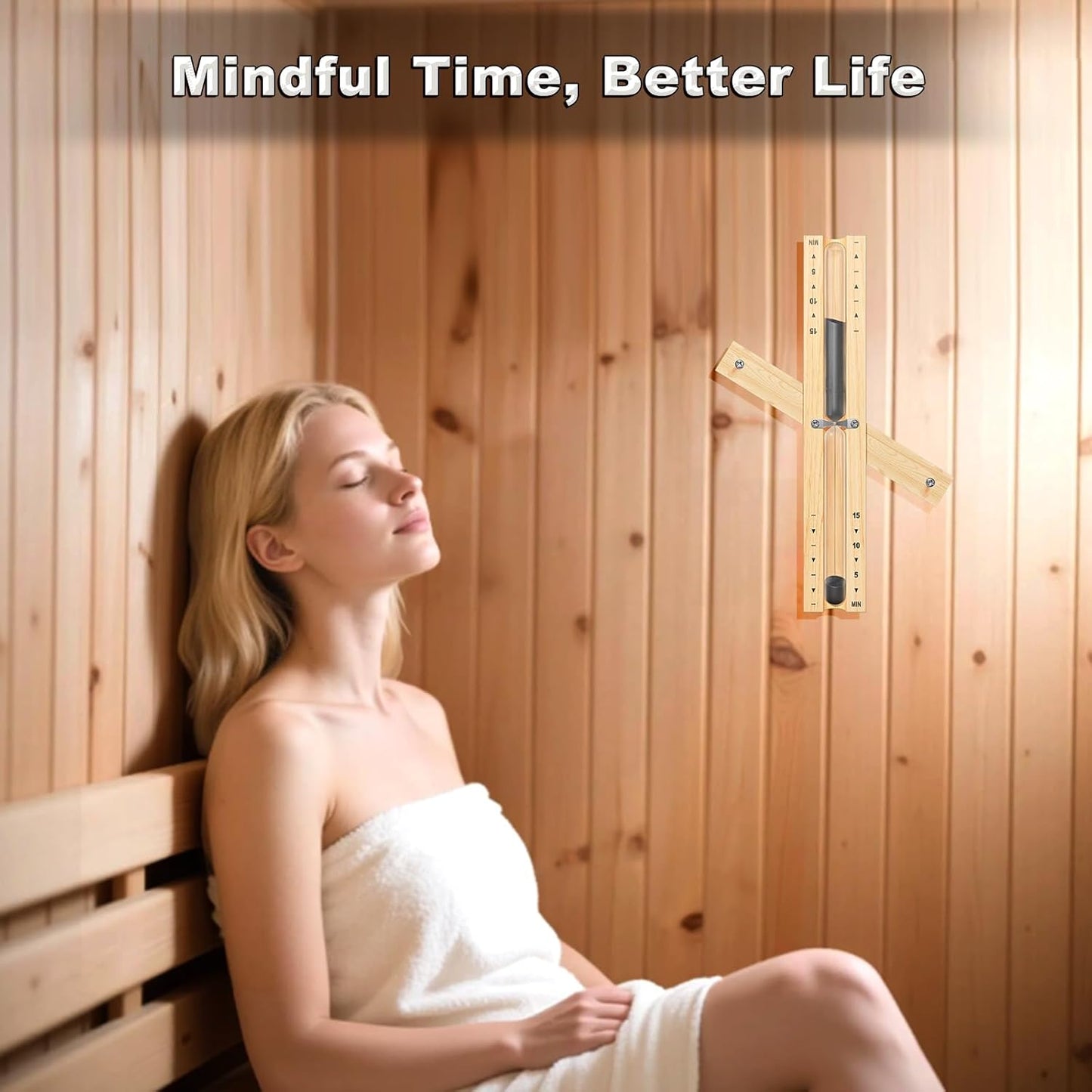15 Minute Sauna Timer, Wooden Hourglass for Sauna, Reloj De Arena, Heat Resistant Sand Clock Hour Glass Timer for SPA Room (Black)