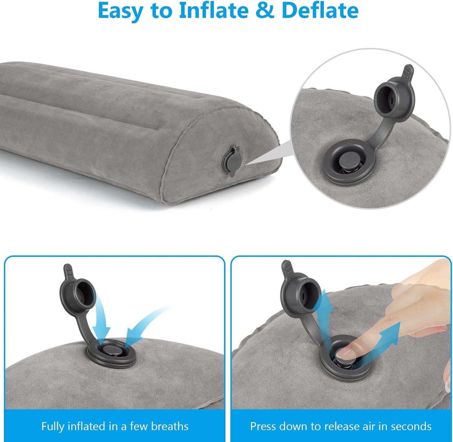 Inflatable Bolster Pillow, Half Moon Pillow for Legs, Knees, Lower Back & Head | Semi Roll Pillow for Bed, Sleeping | Knee Pillow for Side, Back Sleepers - Ankle & Knee Support - Leg Elevation