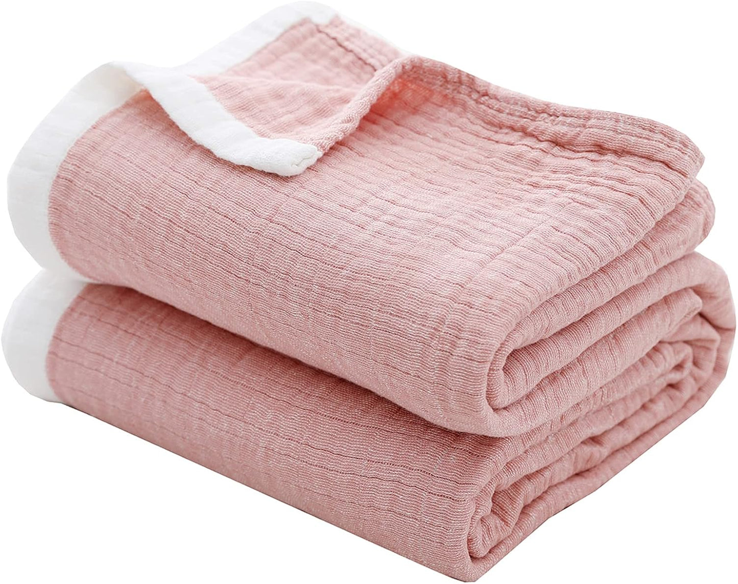 SE SOFTEXLY Cotton Throw Blankets, 4-Layer Muslin Blanket for Couch/Bed,Light Comfortable Breathable Gauze Blanket All Season,Muslin Blanket for Adults King Size Blanket(90"x102",Coral Pink)
