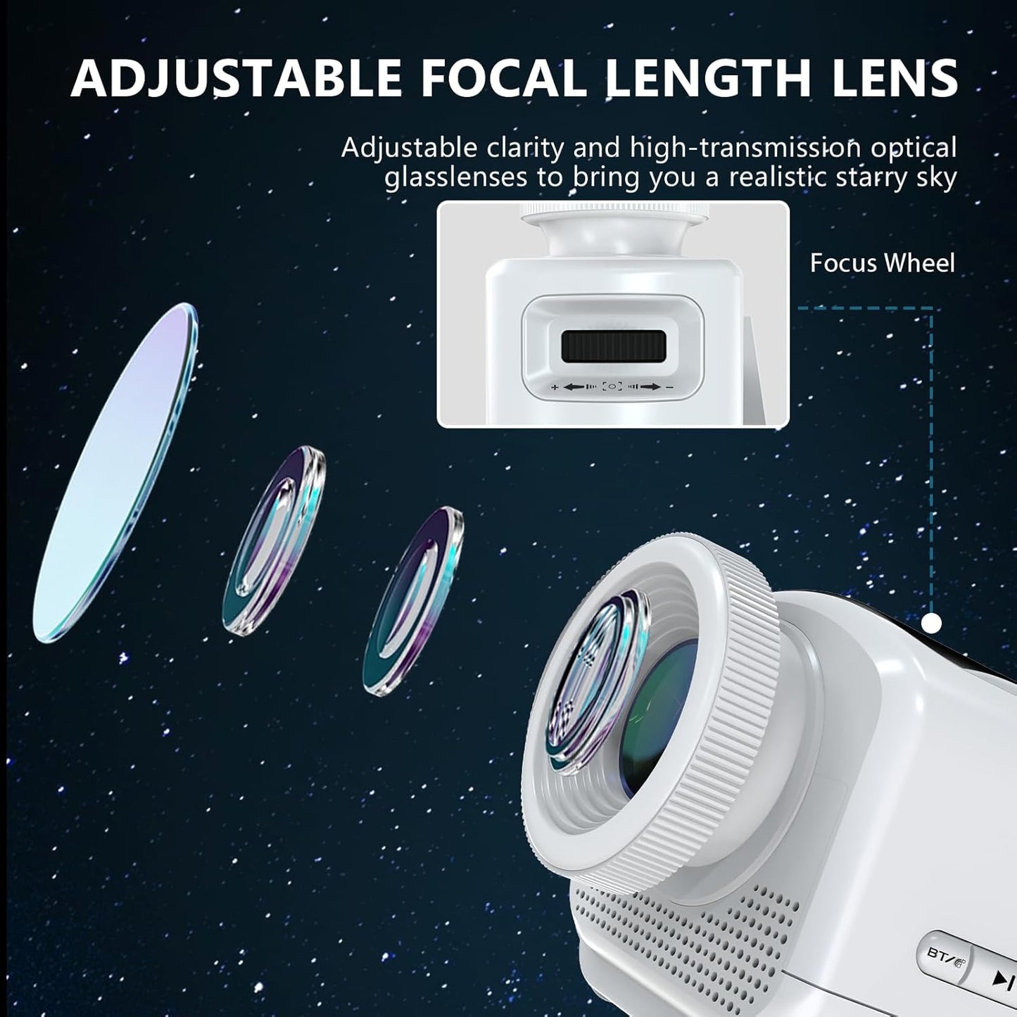Planetarium 3D Galaxy Projector, Built-in 60 Scene Modes, with Bluetooth Speaker & Remote Control, Star Projector Light for Living Room Bedroom, forr Gifts for Kids, Adult（Telescope White）