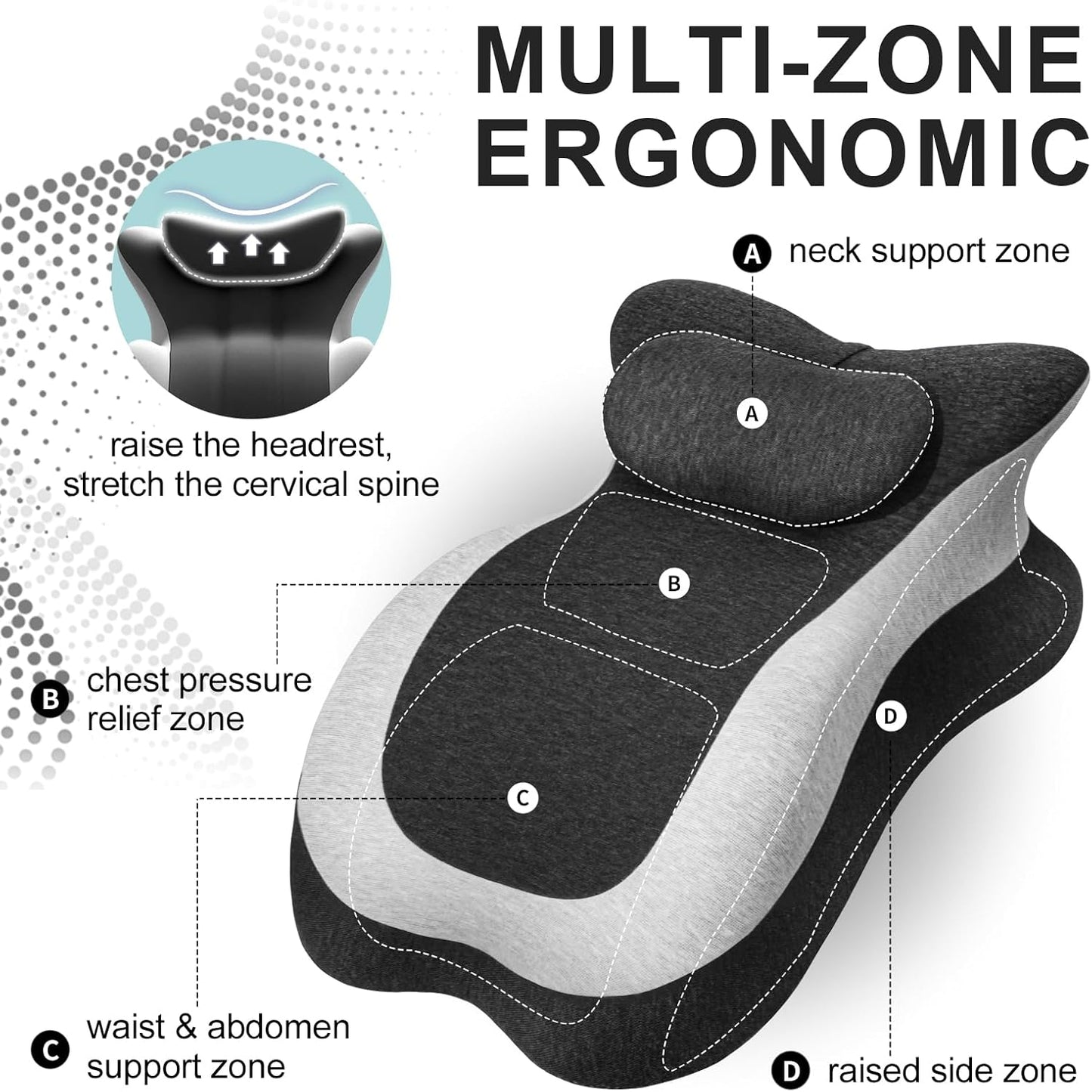 Ergonomic Memory Foam Pillow, Reading Pillow for Bed, Waist and Neck Support, Quick Rebound & Plush Comfort