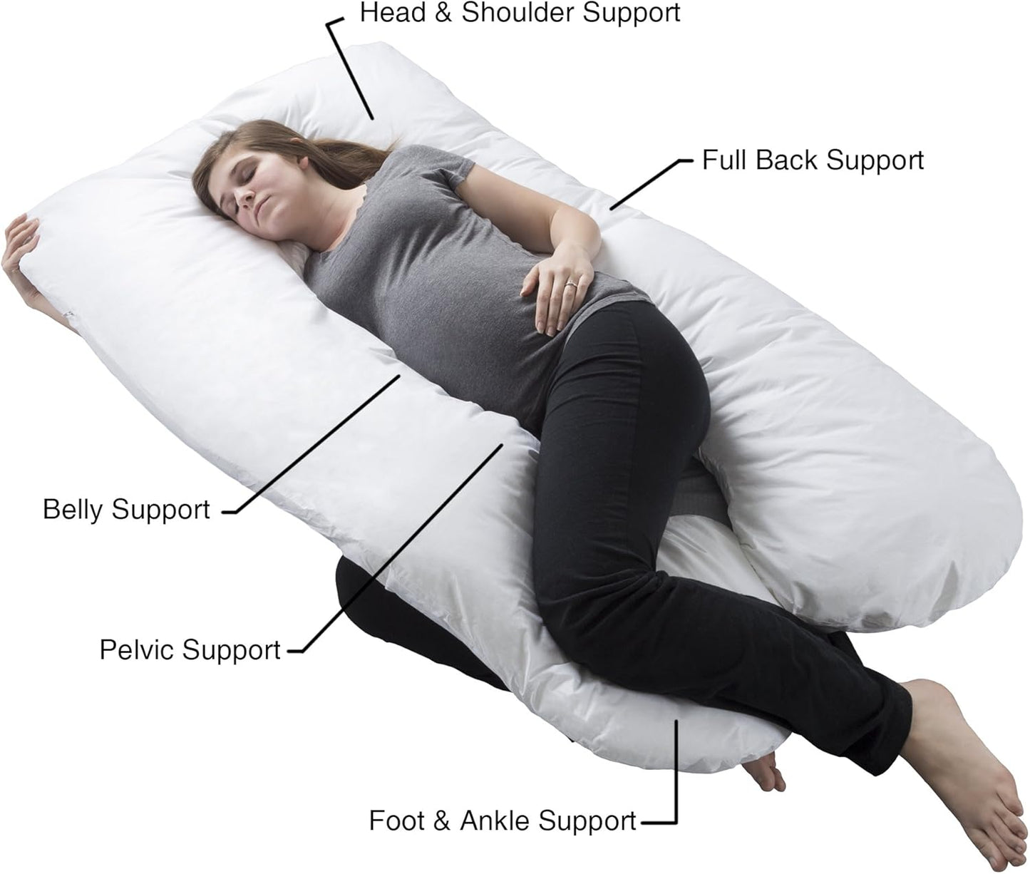 Lavish Home Pregnancy Pillow - U-Shaped Full Body Pillow with Removable Cover - Pregnancy Support for Sleeping - Body Cushions for Adults, Maternity Pad (White)