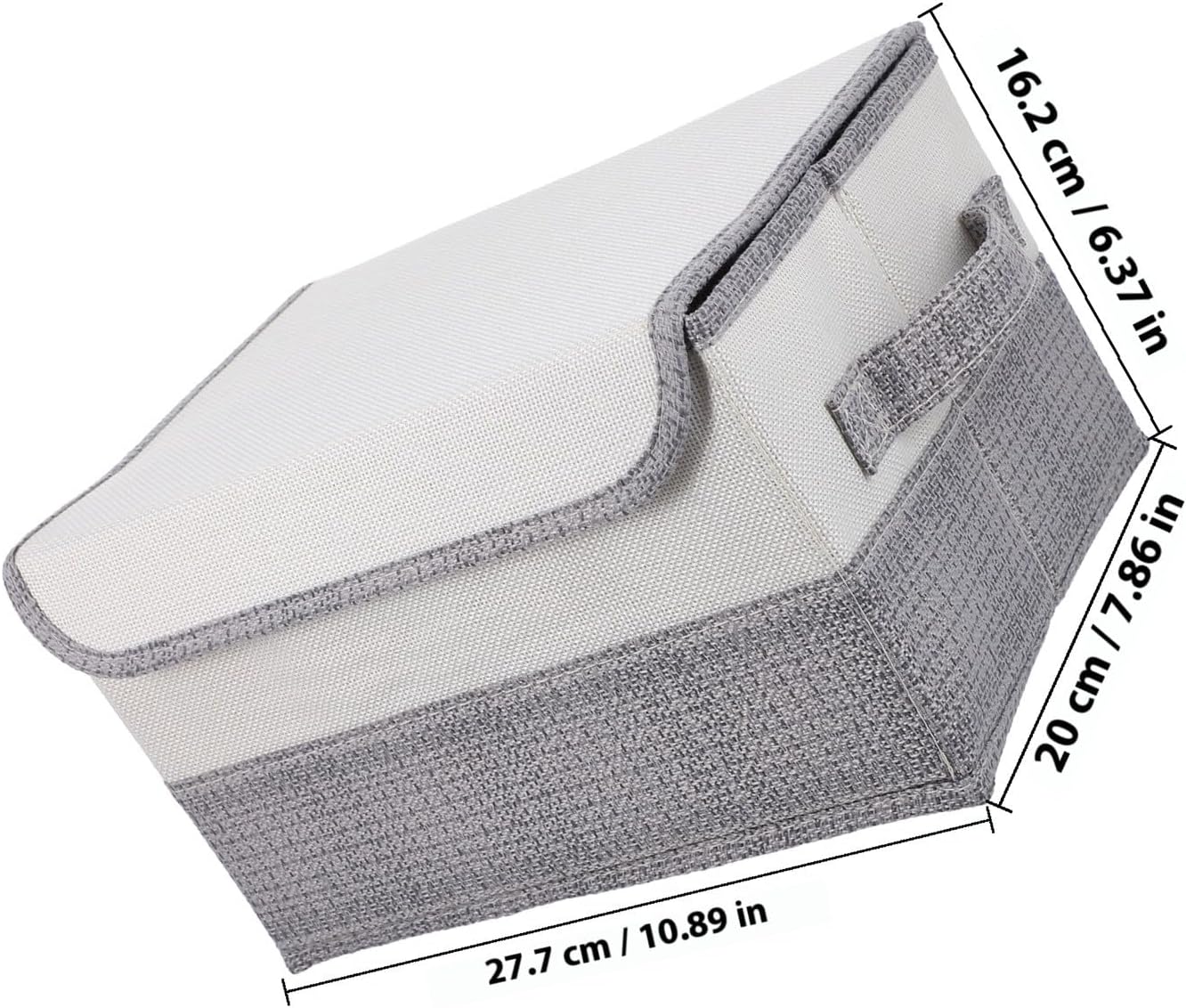 PRETYZOOM Foldable Clothes Storage Box with Lid, Fabric Organizer Bin for Home and Dormitory, Dustproof Sundries Storage Container in White and Gray, Small Size