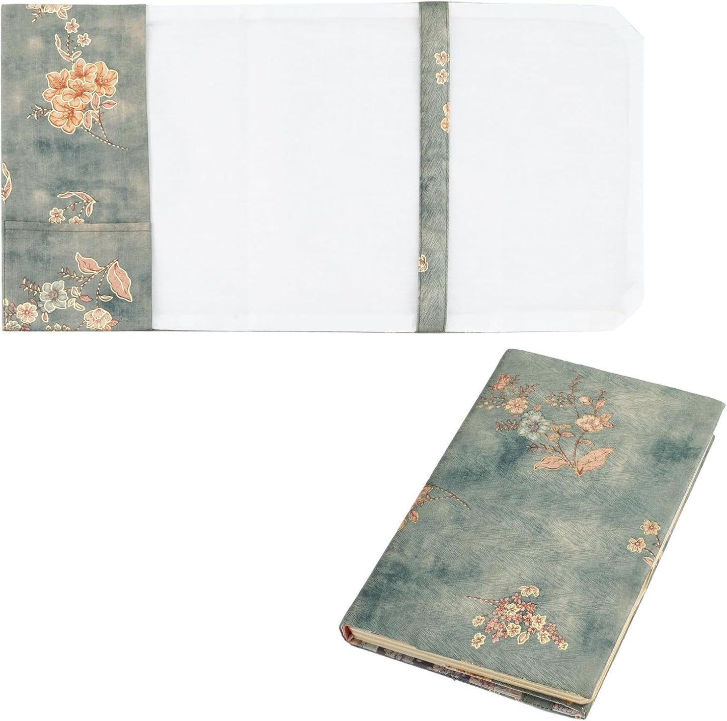 A5 Size Paperback Book Cover Protector, Adjustable Canvas Book Sleeve for Reading Lovers, Floral Print Soft Cloth Notebook Cover for Hardcover Bible Journal Textbook (Style B, A5)
