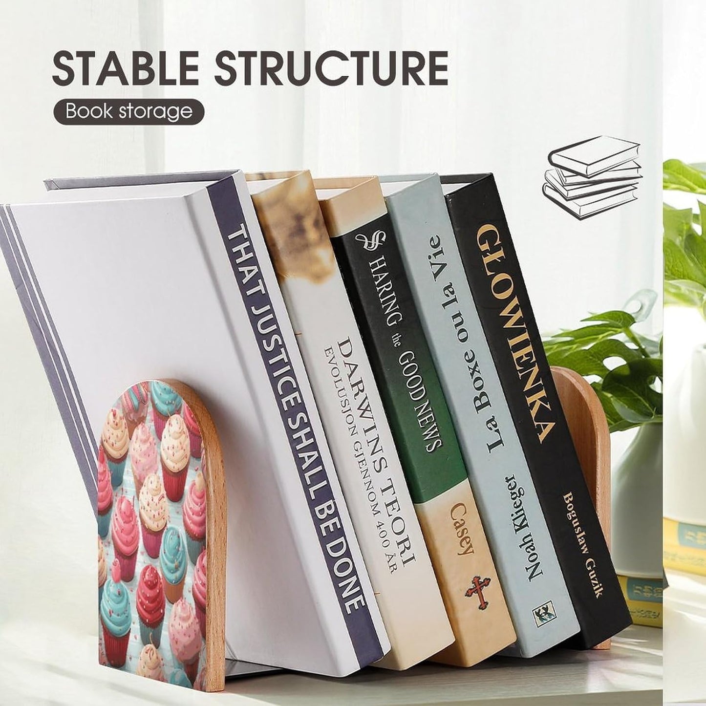 Colorful Sweet Lollipop Cupcake Donut Bookends 1 Pair Heavy Duty Book Ends for Shelves Non-Skid Bookend Supports Wooden Book Holders with Metal Base Desk Organizers Books Storage to Hold Books