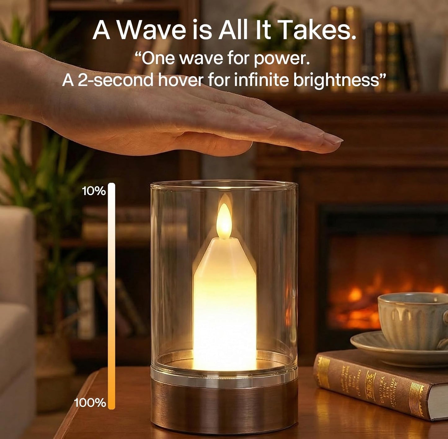 SENCU Cordless Table Lamp Rechargeable - Magic Gesture Control Bedside Lamp, 5200mAh Battery Operated Night Light, Stepless Dimmable Warm LED with Real Glass & Metal Base, Portable for Bedroom, Patio