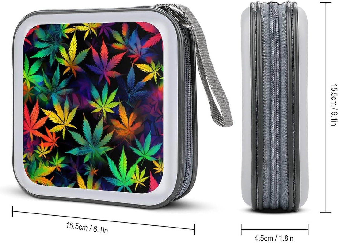Trippy Weed Tie Dye Funny CD Case 40 Capacity DVD Storage Holder Portable Disc Wallet Organizer Bag for Home Travel Car