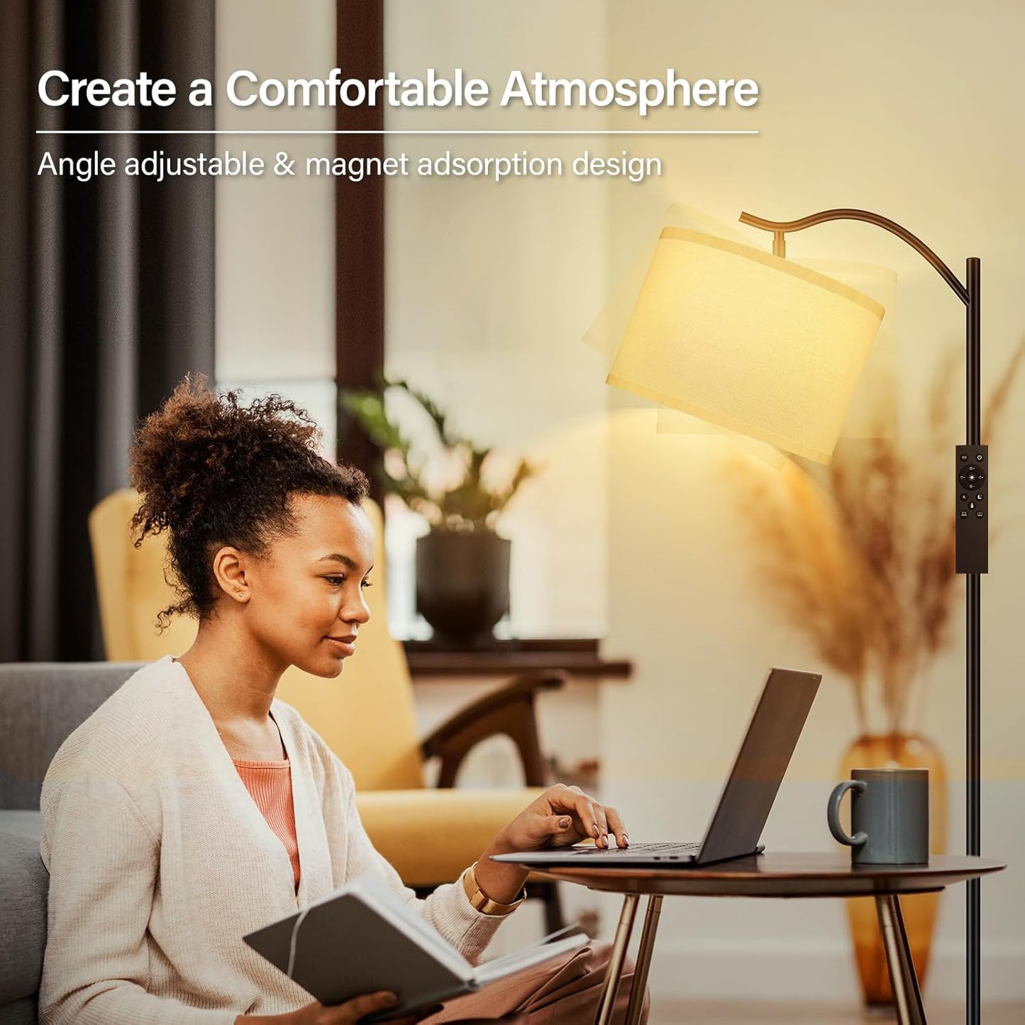 BoostArea Floor Lamp for Living Room,Arc Floor Lamp with Remote Control,Stepless Dimmable Brightness & Colors Temperature 2700k-6500k,Modern Standing Lamp for Bedroom Study Room Office,White