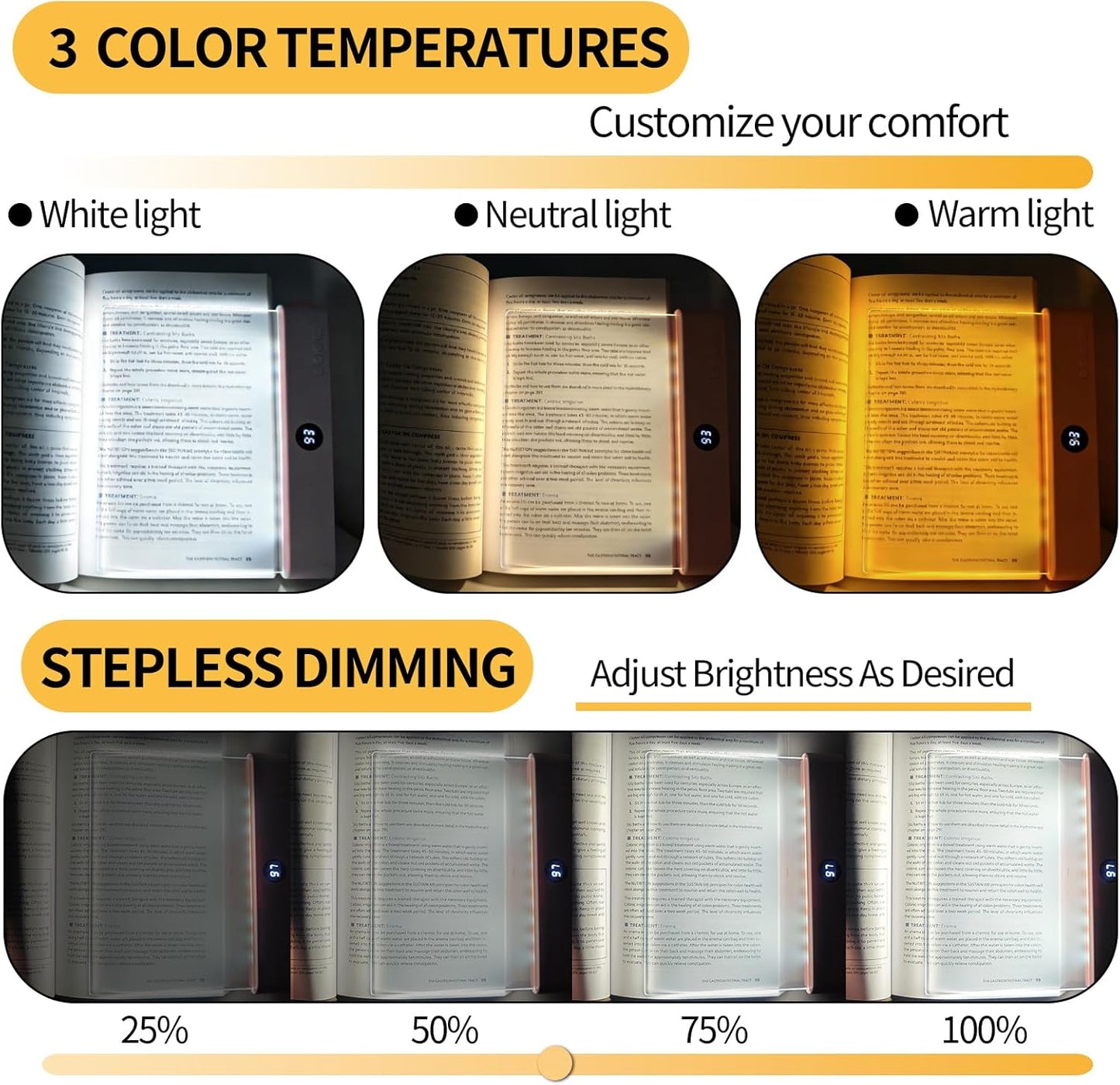2026 LED Reading Light, Rechargeable Clear LED Flat Book Lights for Reading, 3 Colors & Brightness Adjustment & Timer, Eye Protection Lights for Bedtime Reading, Gifts for Book Lovers（with Bookmark）