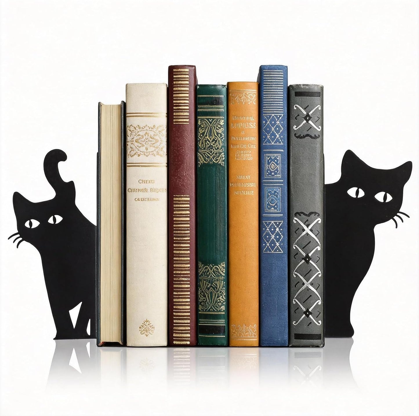 Peeping Cat Bookends Set of 2 - Heavy Duty Metal Bookends for Study & Office Bookshelf, Decorative Cat Lover Gifts, Non-Slip Book Organizers with Whimsical Peeking Cat Design