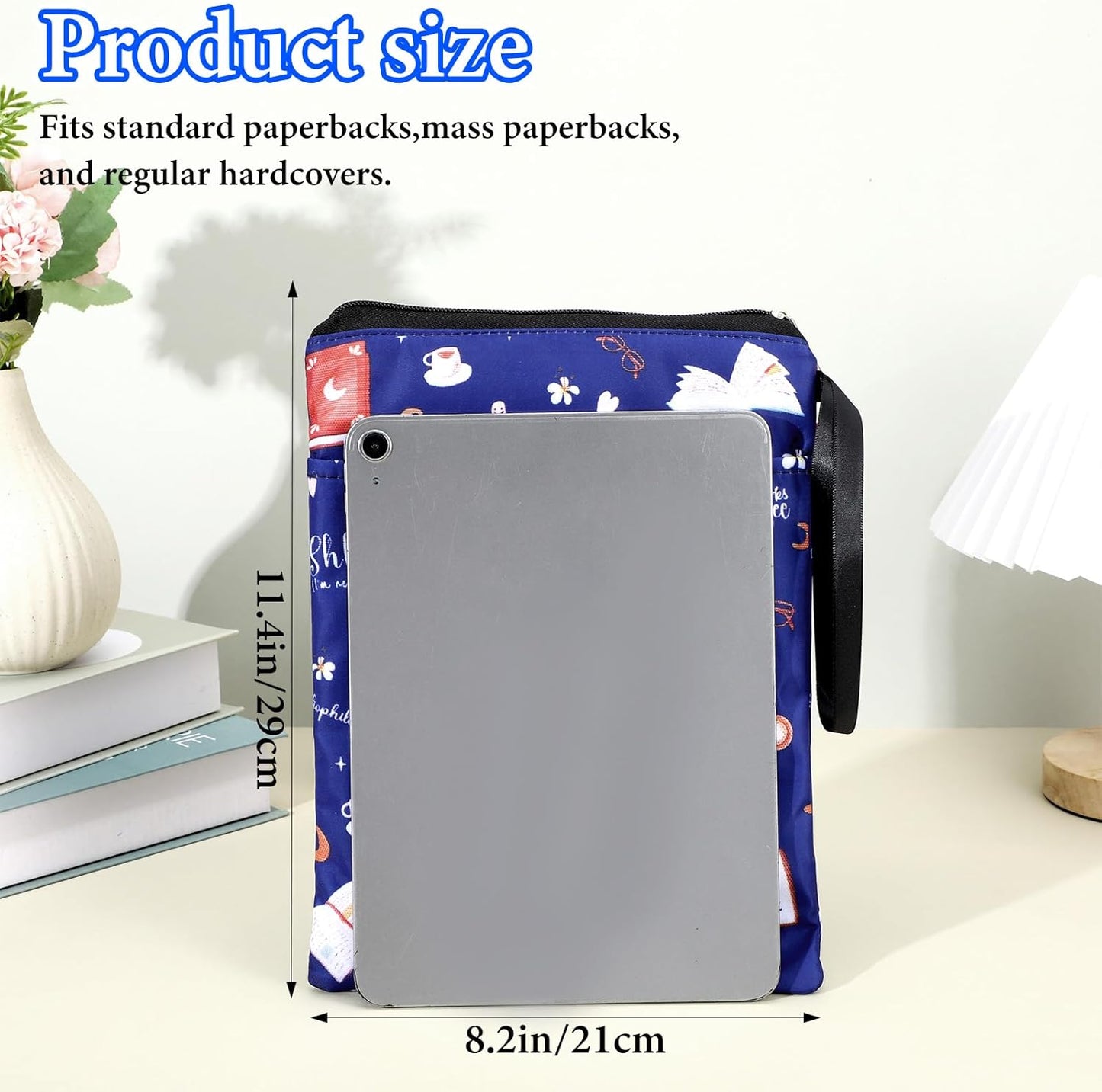 Waterproof Book Sleeve, Just One More Chapter Book Covers with Zipper and Front Pocket Washable Books Protector for Readers Lovers Gifts Books Accessories for Travel Vacation