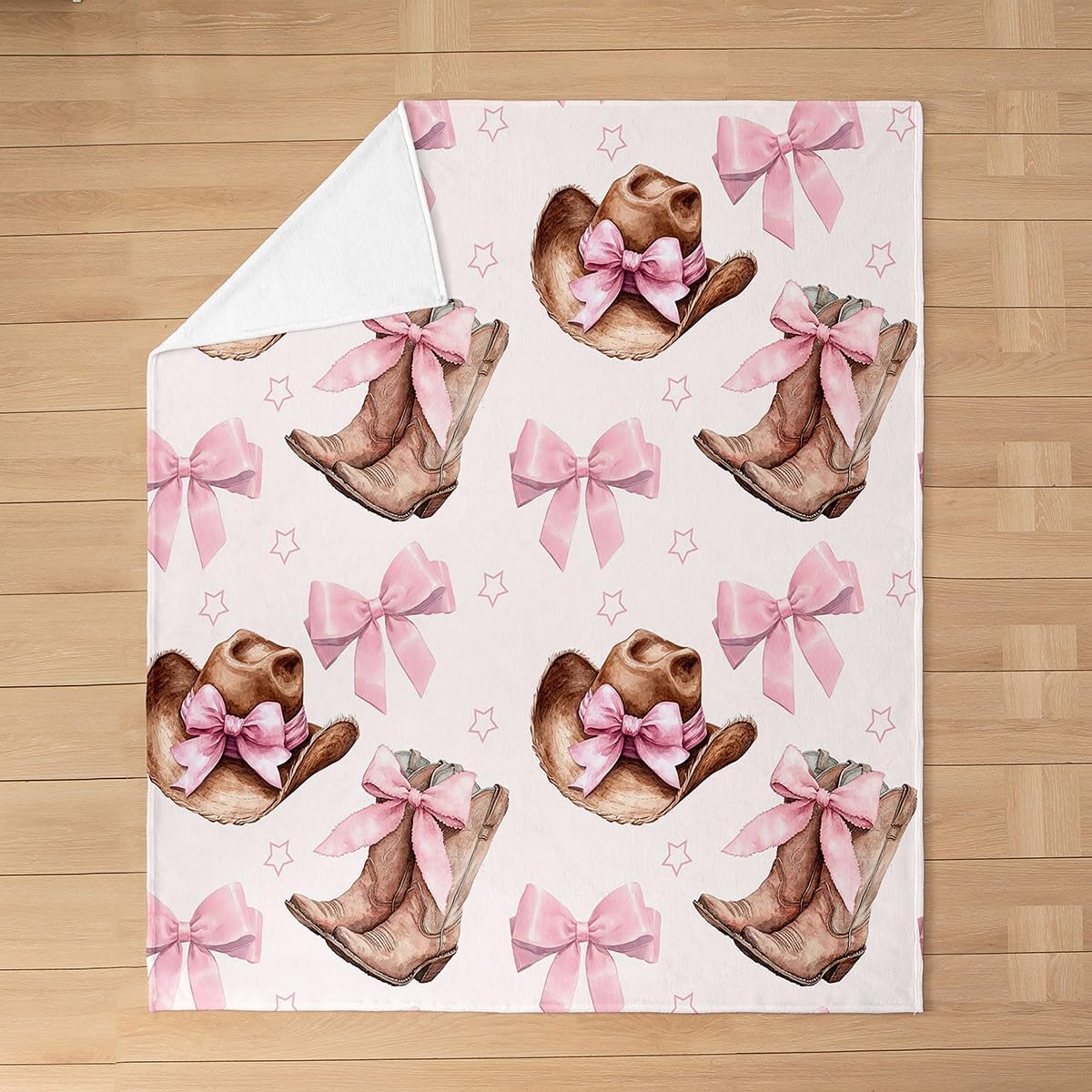 Castle Fairy Retro Western Flannel Blanket Throw 50"x60",Cowgirl Hat Boots Bed Sofa Blankets for Kids Boys,Pink Princess Bowknots Fuzzy Blanket Room Decor,Farmhouse Style Breathable Blanket