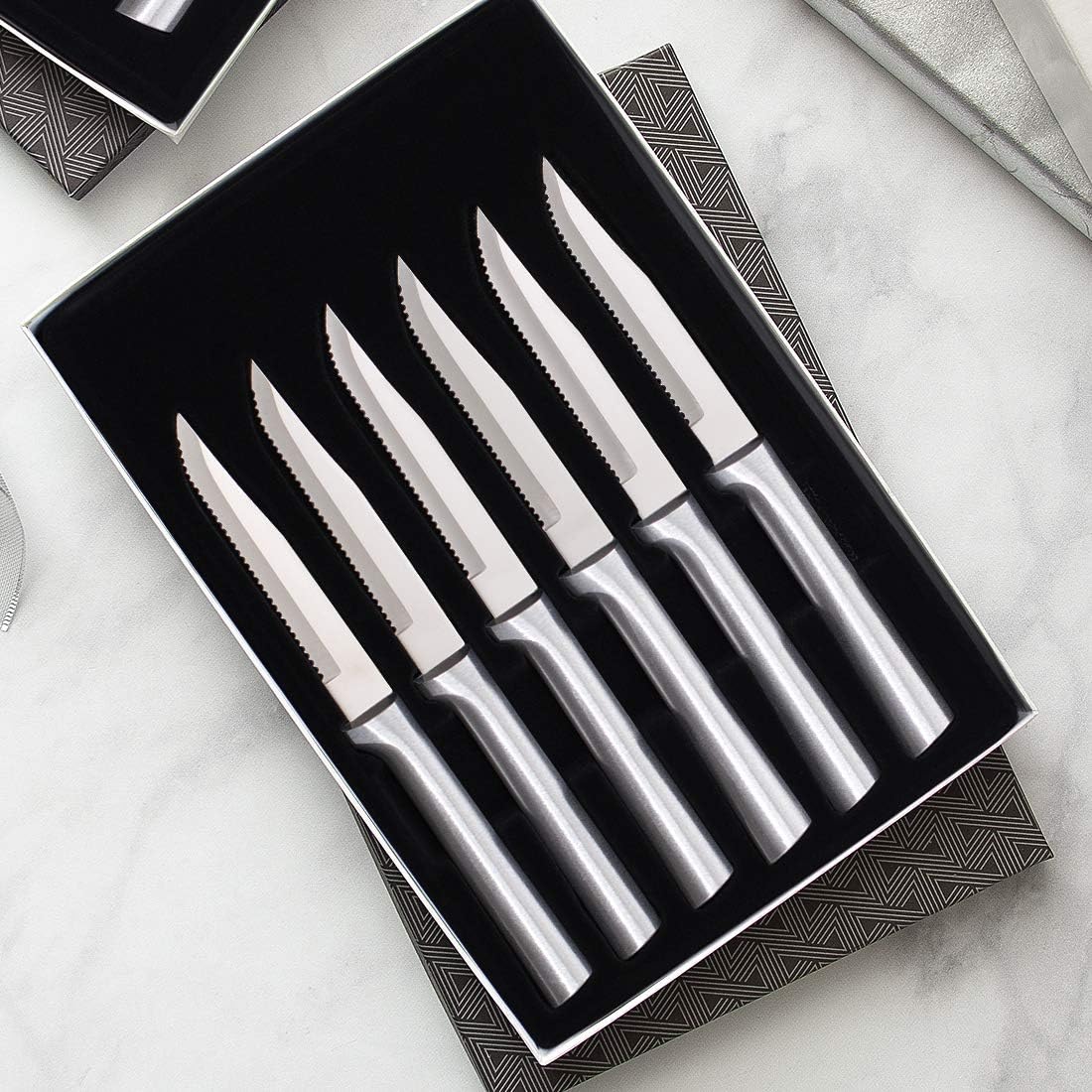 Rada Cutlery Six Serrated Steak Knives Gift Set (S6S), 6-Piece Knife Set, Stainless Steel Blades, Silver Handle