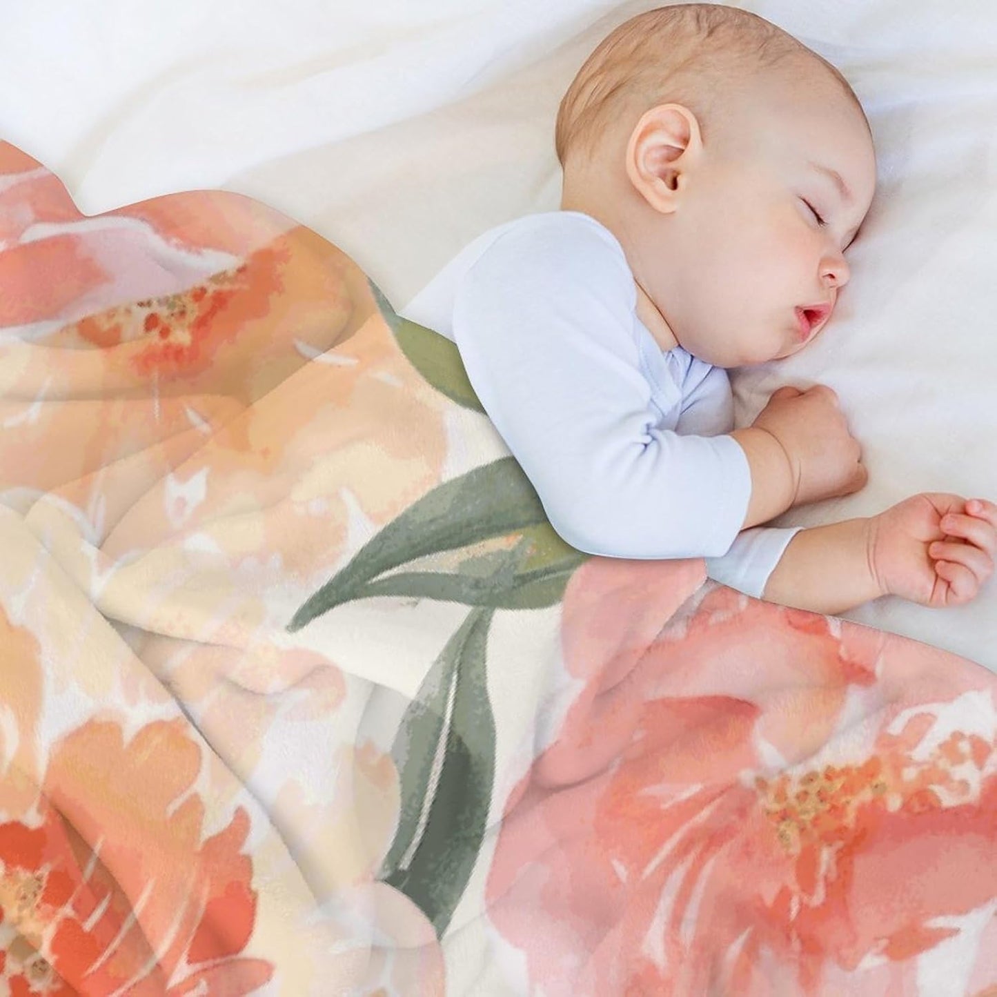 Peach Peony Blanket Super Soft Lightweight Throw Blanket Cute Cozy Warm Bed Blanket Decorative Fuzzy Blanket All-Season Home Decor Gift for Sofa Couch Living Room 40"*50" （100 * 130cm）
