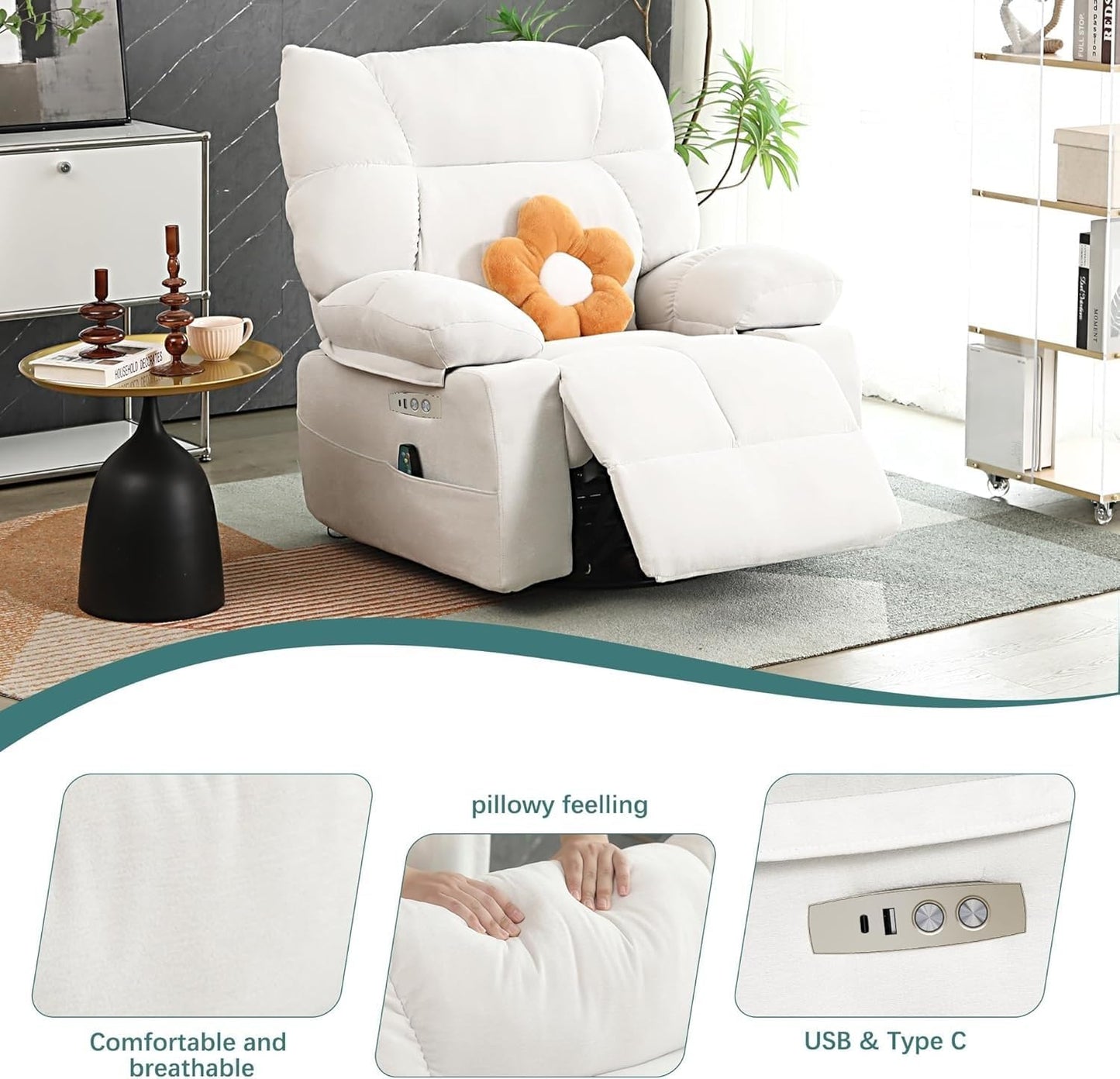Power Recliner Chair with Massage and Lumbar Heating Adjustable Single Sofa with Remote Control Overstuffed Ergonomic Lounge Chairs for Living Room and Bedroom