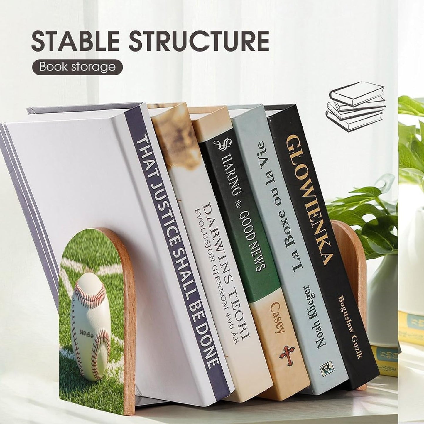 Green Baseball Field Backdrop Bookends 1 Pair Heavy Duty Book Ends for Shelves Non-Skid Bookend Supports Wooden Book Holders with Metal Base Desk Organizers Books Storage to Hold Books