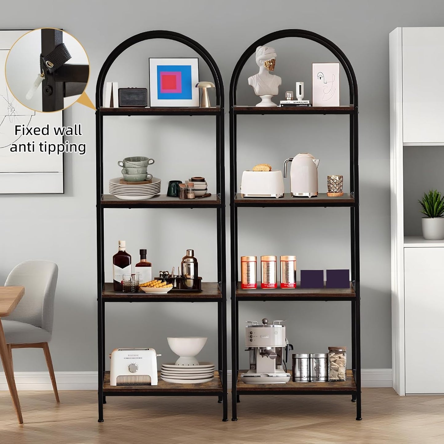 Garvee Arched Bookshelf 4 Tier,Arched Display Racks,Tall Standing Bookshelves with Metal Frame,Modern Open Storage Shelf Display Rack for Bedroom, Living Room, Home Office