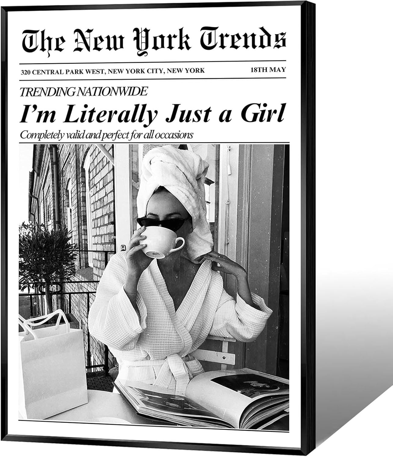 Vintage Black White Newspaper Canvas Wall Art I'M Literally Just A Girl bathroom Posters Trendy Feminist Aesthetic Print Painting For Home Bedroom Apartment Wall Decor 12x16in Unframed