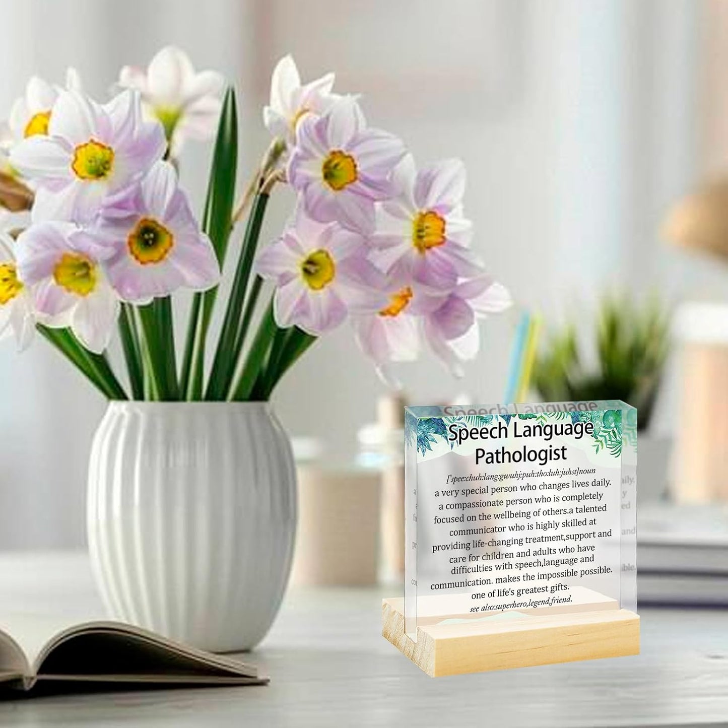Speech Pathologist Gifts SLP Gifts Acrylic Desk Decorative Sign with A Wood Stand Speech Therapy Gift Therapist Gift Birthday Christmas Appreciation Presents for Therapist