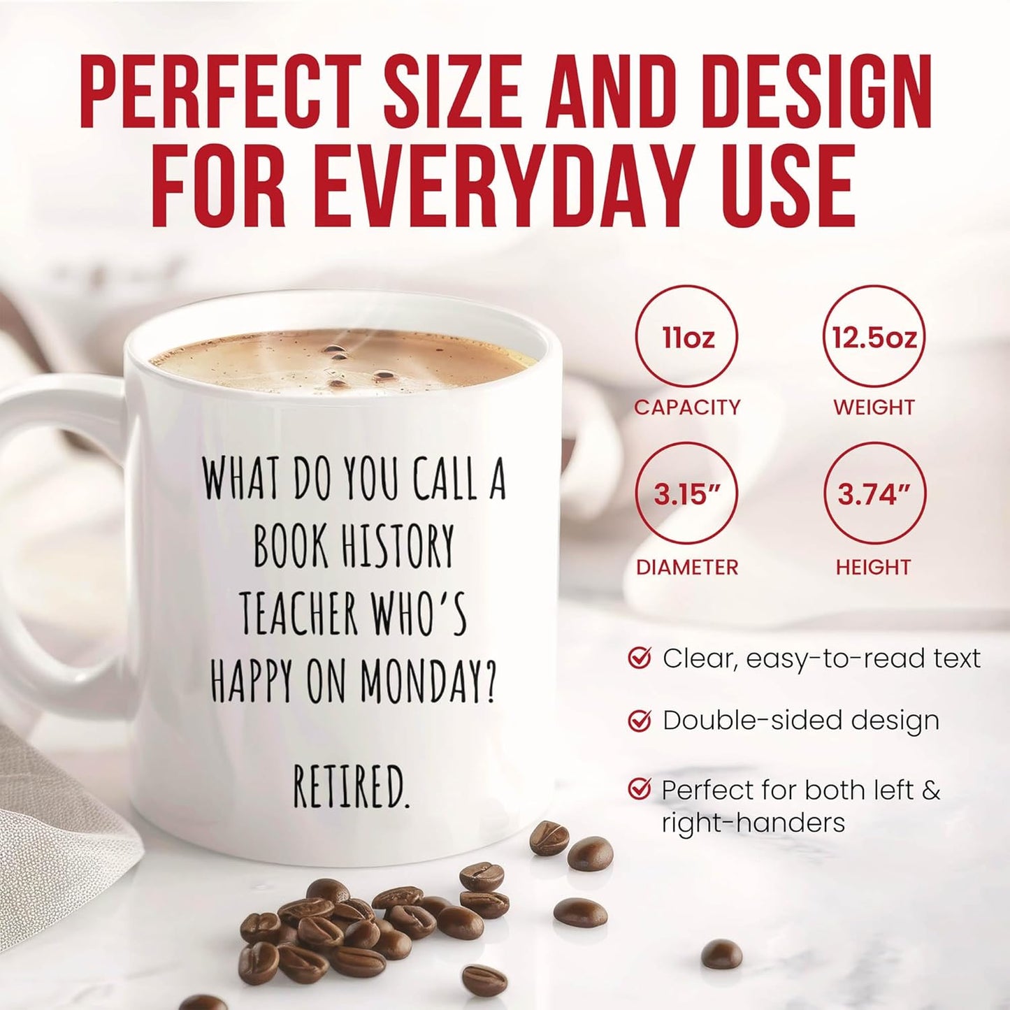 Book History Teacher Retirement Mug - Literary Scholar Coffee Cup - Bookworm Funny Gift From Friends - Literature Lover Tea Mugs - Reading Enthusiast Cups - 11 Oz Ceramic Gifts For Retired Educators