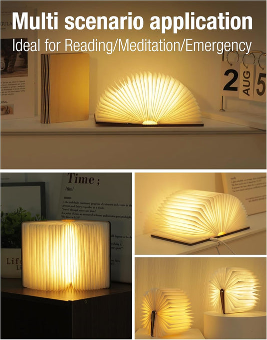 5.7 Inch Wooden Book Lamp - Portable Folding LED Book Light for Reading, Home & Library Decor, Unique Gift for Book Lovers, Magnetic Night Light (Walnut)