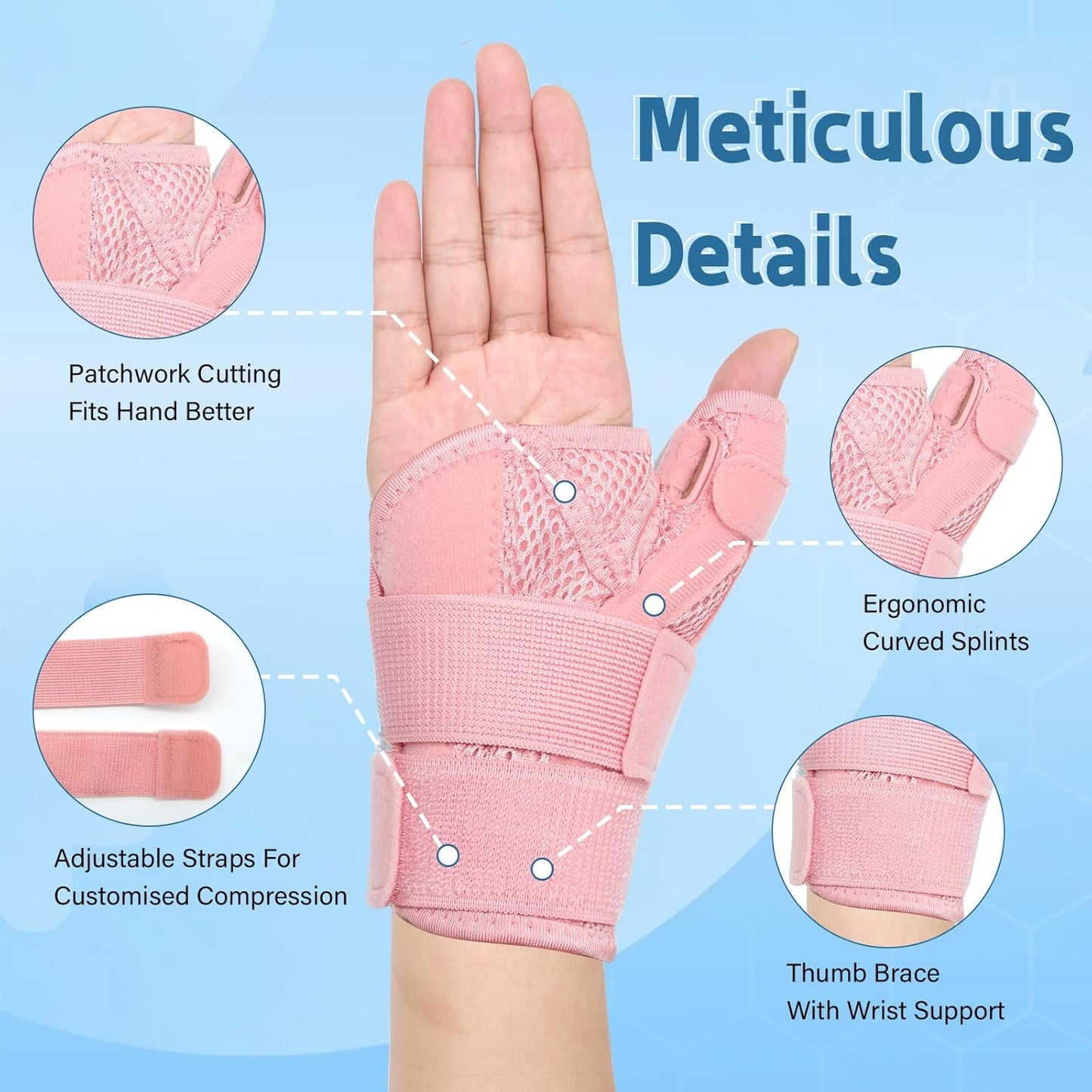 New Upgraded Thumb Brace for Right & Left Hand, Reversible Thumb Splint for Arthritis Pain And Support, Thumb Stabilizer for Sprains, Tendonitis Relief, Pink Thumb Brace for Women