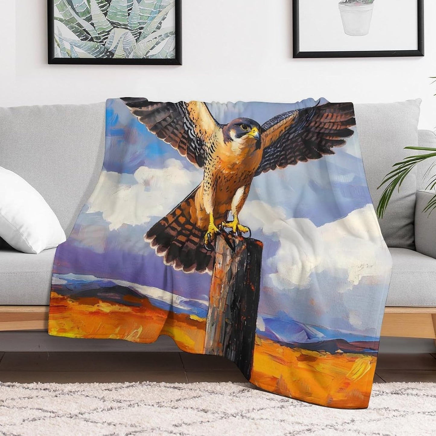 Beautiful Peregrine Falcon Bird Throw Blanket for Couch Bed Plush Cozy Fuzzy Flannel Blanket for All Season 55"x70"