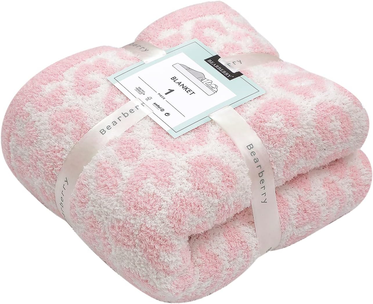 bearberry Fuzzy Leopard Knitted Throw Blanket Soft Cozy Warm Microfiber Blanket for Couch Sofa Bed Travel (Pink/Cream, 40"x50")