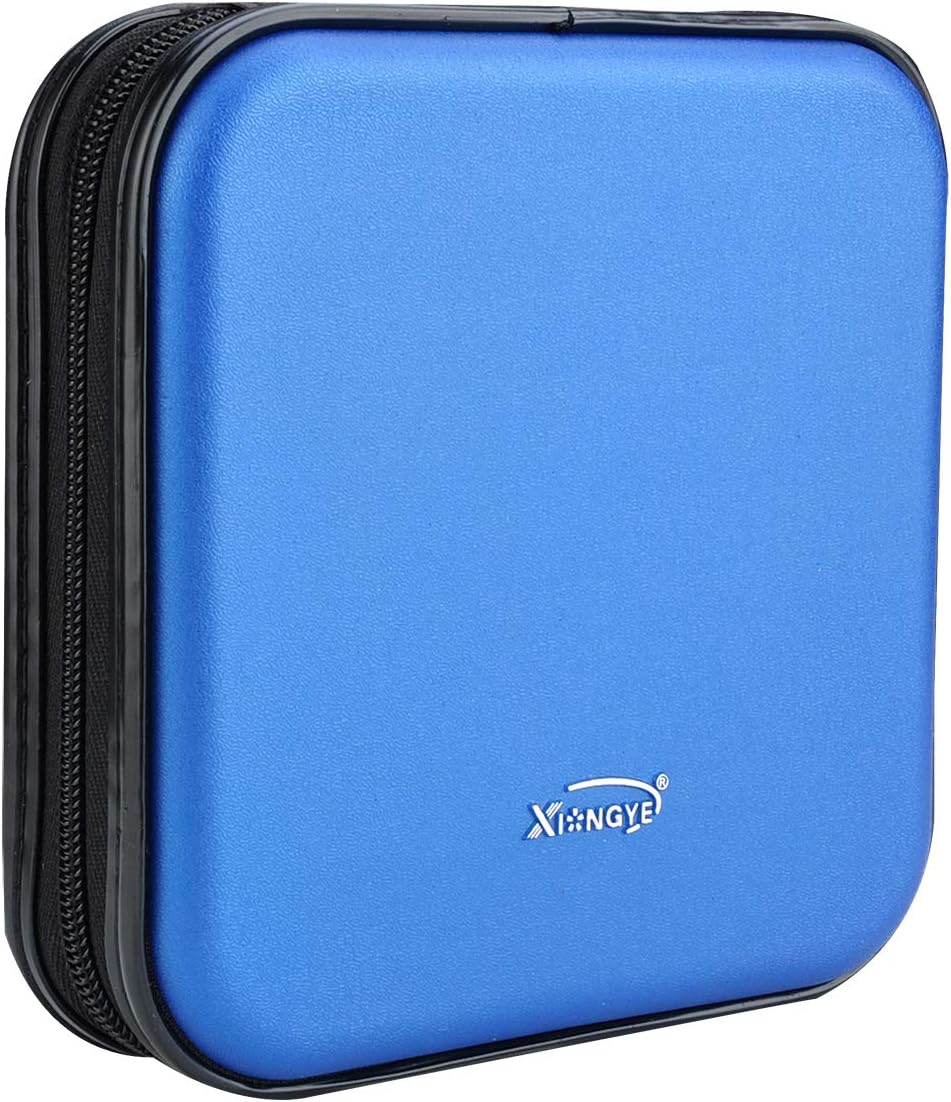 CD Wallet, 32 Capacity Heavy Duty, Car DVD Case Holder, Portable Storage Disk, Hard Shell Case (Blue)