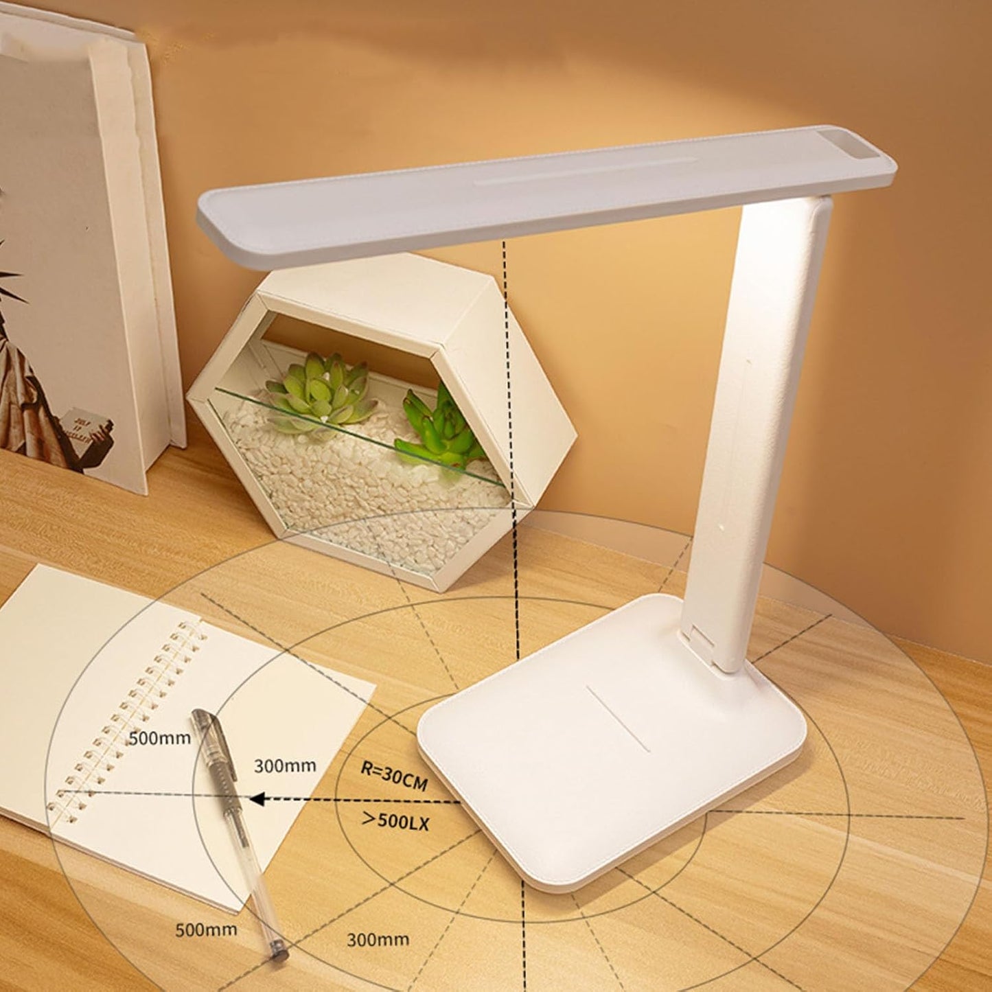 LED Desk Lamp, Touch Control Reading Table Lamp No Flicker 3 Color Modes Foldable Lamp for Table Eye Caring Reading Lamp for Office, Home, Dormitory, USB Interface 5V 1A(L)