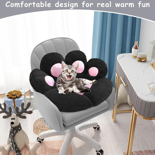 Cat Paw Cushion Kawaii Office Chair Cushion Comfy Plush Gaming Chair Cushion Kawaii Seat Cushion for Girl, Cute Gaming Accessories Room Bedroom Decorate 28"x 24" (Black)