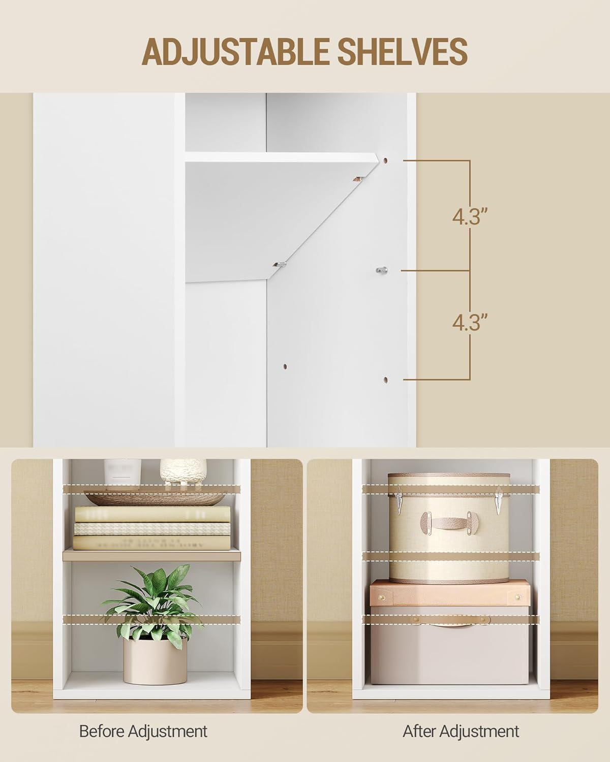 Bookcase, Narrow Tall Bookshelf, 8-Tier Skinny Shelf, Tall Cube Storage Organizer with Adjustable Shelves, CD Shelf, Display Bookshelf for Living Room, Home Office, Bedroom, White BC99803X